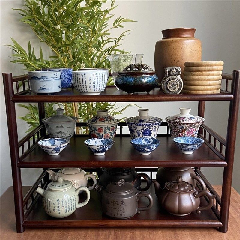 楠竹小型茶杯架茶具茶器收纳架简约茶桌紫砂壶摆放架博古架茶叶架