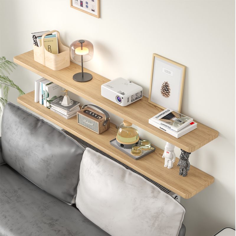 沙发后置物架客厅墙上实木免漆隔板悬空书架床头边一字隔板可定制