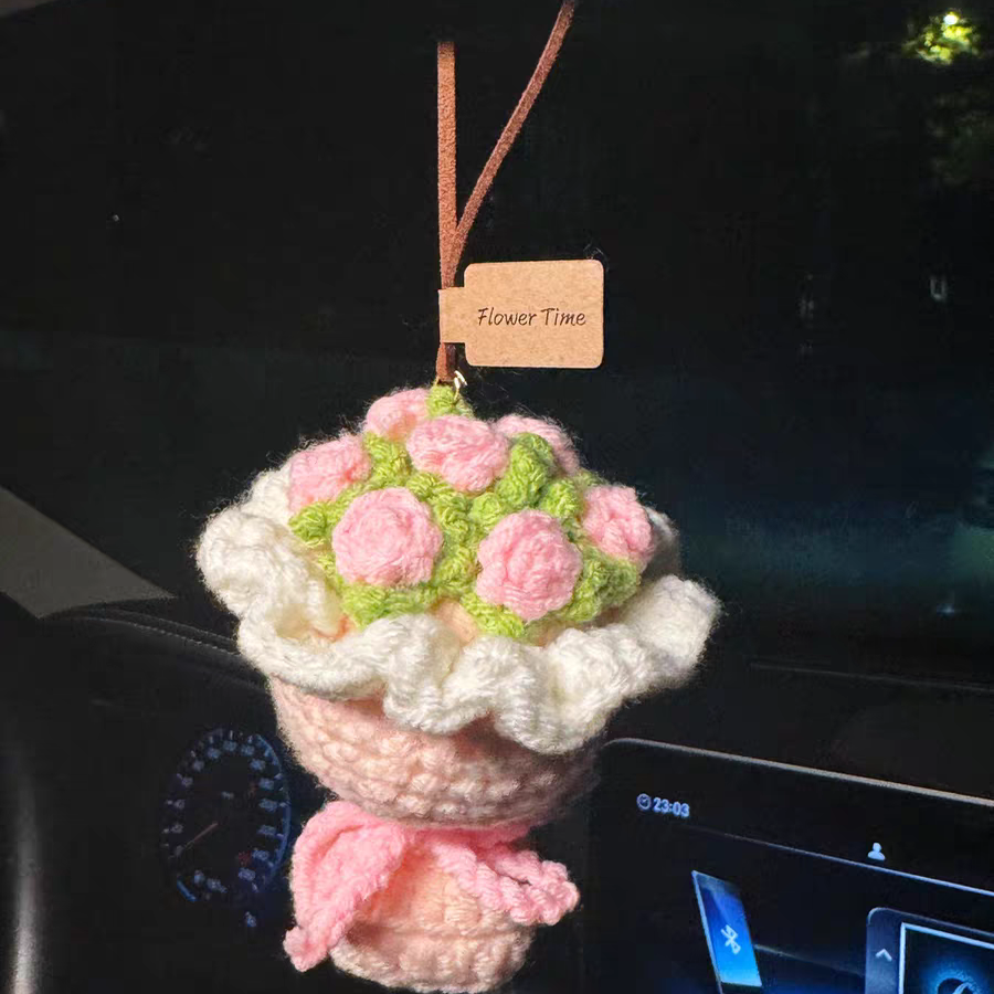 原创毛绒玫瑰花挂件汽车挂件
