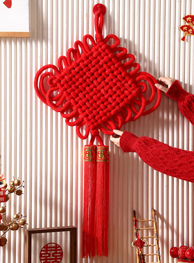 绒布红色中国结挂饰大号客厅挂件喜迎新春2026新款玄关新年装饰用