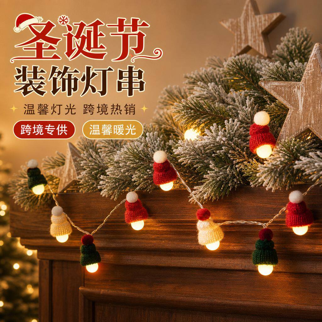 圣诞小帽子LED暖光灯串橱窗