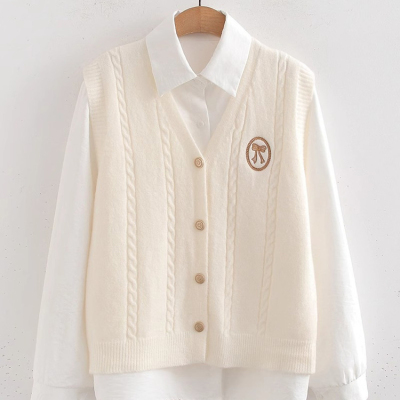 学院风V领针织马甲背心女2025春秋新款无袖开衫短款甜美上衣马夹