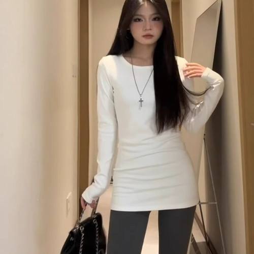 2025新款春秋冬季德绒加绒加厚长袖T恤女内搭外穿打底衫修身上衣