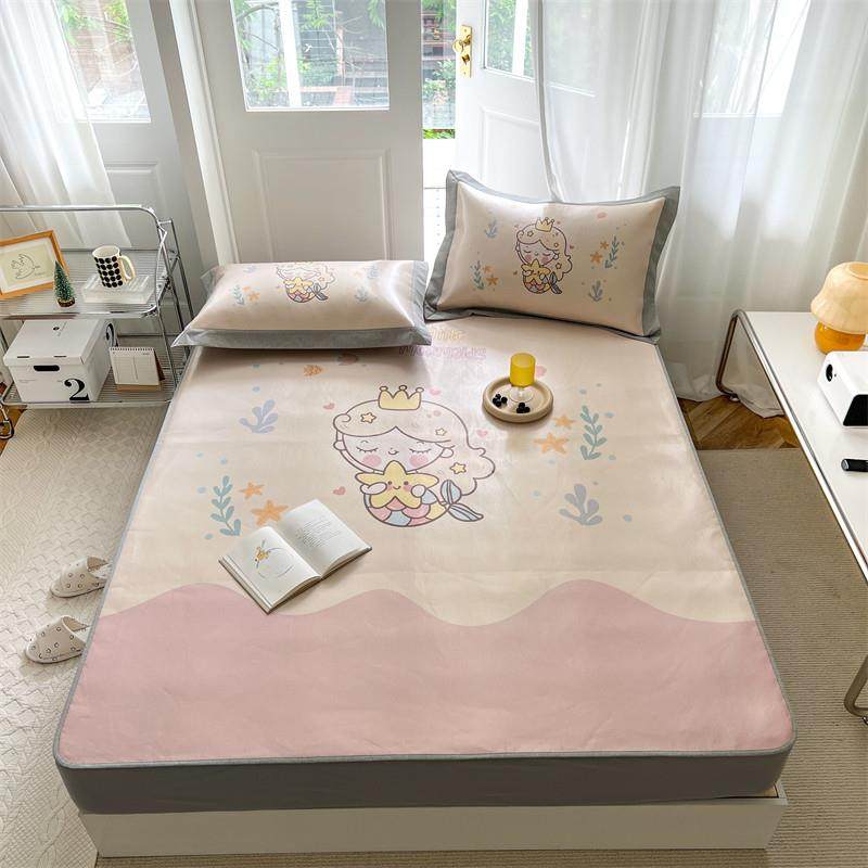 A类卡通冰丝席小美鱼三件套夏凉席1.5m1.8米少女心床笠款空调席子,床上用品,冰丝席,淘宝优惠券,粉丝福利购,淘宝优惠卷