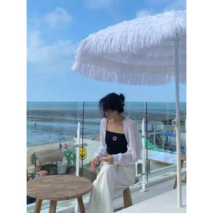 白色模拟草伞纯白色防水太阳伞户外花园大伞户外沙滩伞