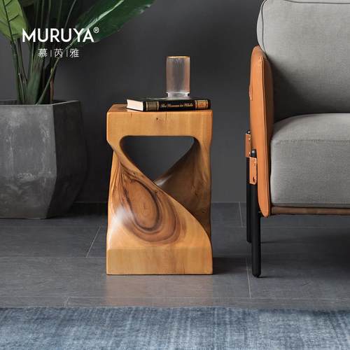 莫比乌斯方凳边几北欧原木雕刻茶几根雕坐墩民宿角几客栈酒店凳子