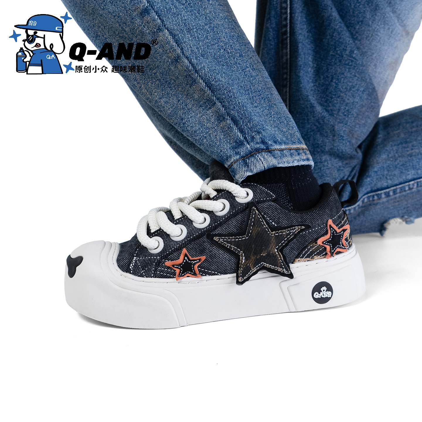 奇安达开口笑鞋子女潮款休闲板鞋秋冬网红爆款原创高街百搭帆布鞋