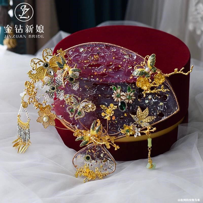 中式新款水晶新娘k手持团扇头饰复古百搭扇子龙凤褂秀禾服配饰品
