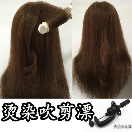 全真发头模特头练习烫染美发公仔头E可烫卷百分百真发假人头模型