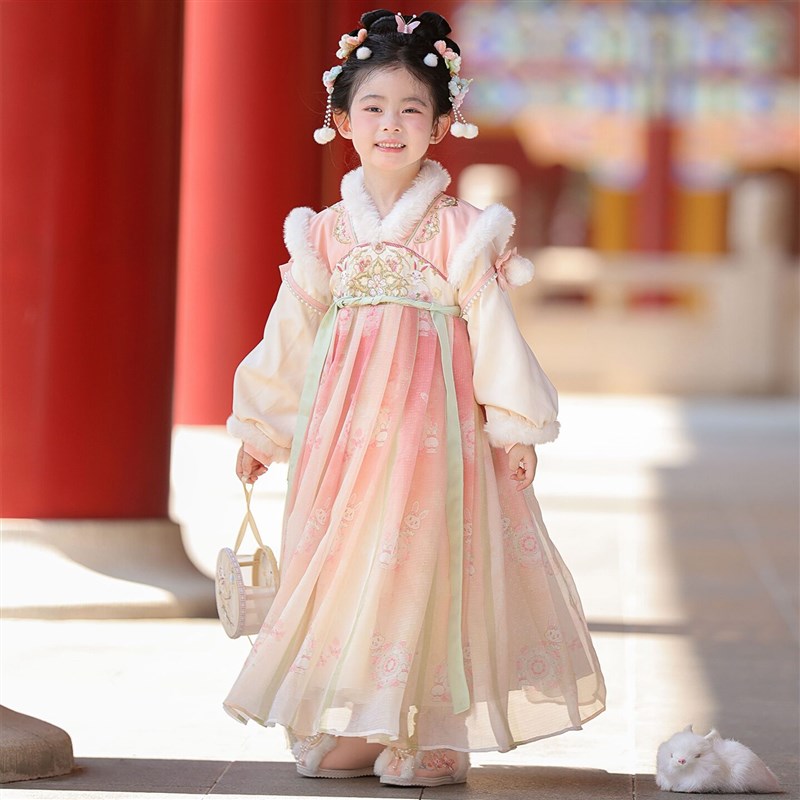 汉服女童秋冬2025新款儿童国风古D风超仙套装冬季女孩绝美裙子冬