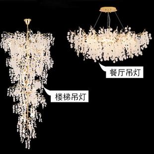 樓梯長吊燈樓梯間中空水晶金錢樹別墅客廳大廳復(fù)式 樓大吊燈旋轉(zhuǎn)家