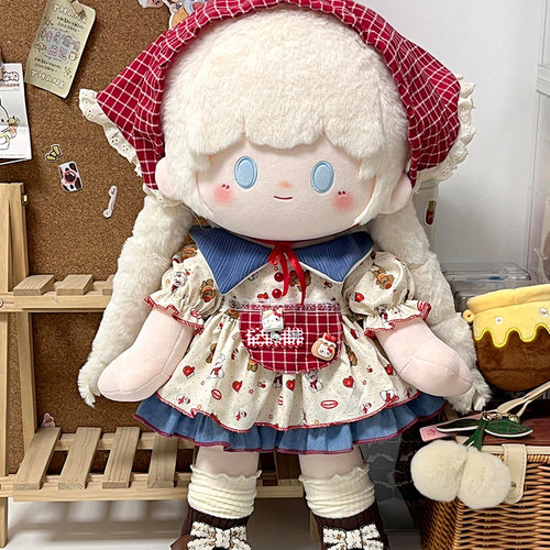 苹果茶派短袖连衣裙40cm厘米娃衣坐姿站姿洛丽塔棉花娃娃套装衣服