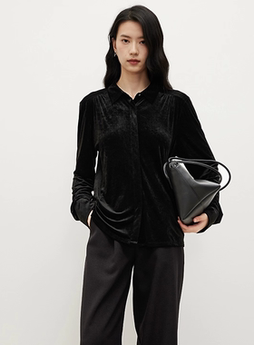 【萄禧】秋冬新款针织丝绒衬衫长袖上衣女衬衫WTZBWN0573