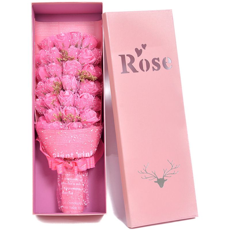 七夕情人节礼物送老婆女朋友闺蜜母亲33朵雪纺玫瑰香皂花礼盒花束