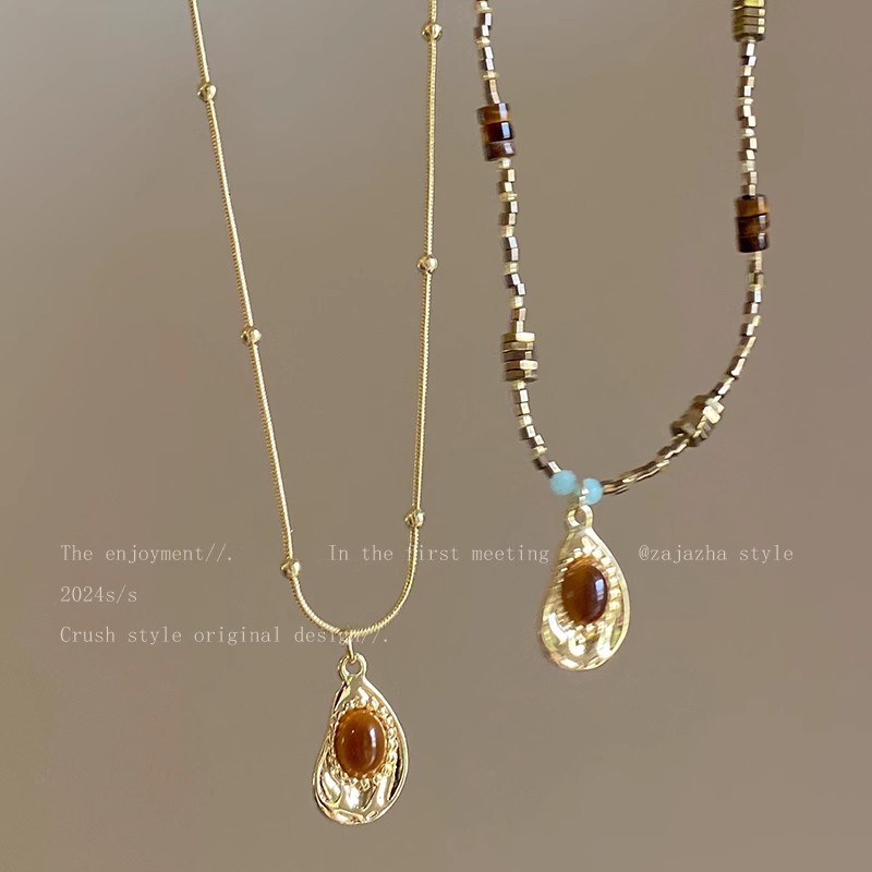 法式复古玫瑰花吊坠珍珠项链女轻奢小众设计感高级锁骨链毛衣链潮