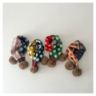 小清新儿童时尚波点拼色交叉围巾秋冬季男女宝宝百搭保暖套口围脖