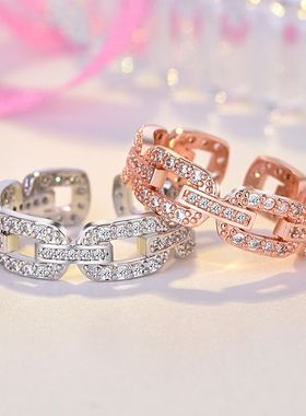 2022新款简约镂空指环 韩版女戒闪钻饰品韩国时尚女食指开口戒指