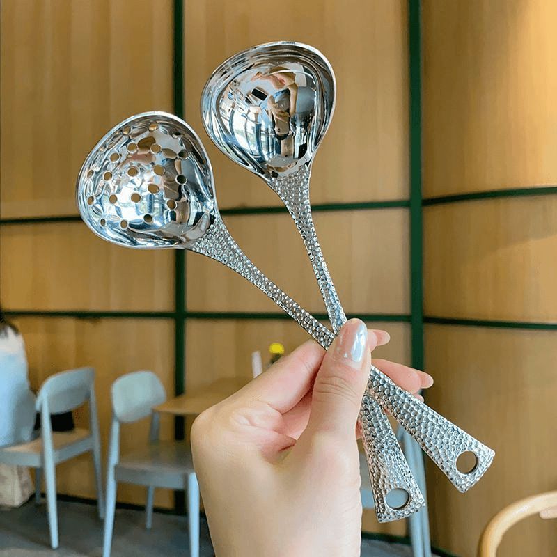 不锈钢鱼鳞柄勺子汤壳汤漏网红长柄汤勺餐厅盛汤勺家用火锅漏勺