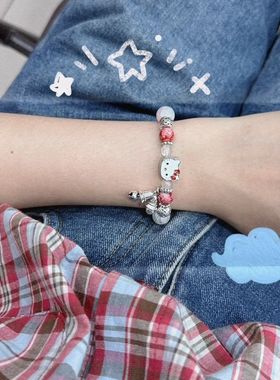 小红书同款KT猫铃铛手链女小众设计高颜值卡通手饰品送闺蜜礼物