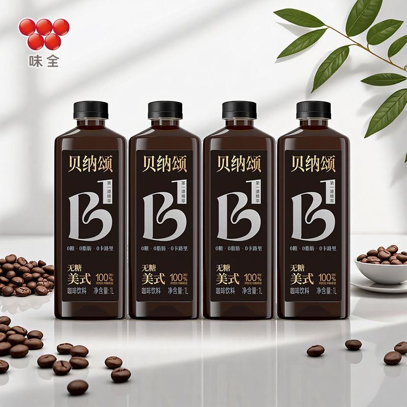 味全贝纳颂无糖美式咖啡1L*4瓶饮料0脂黑咖瓶装饮料新鲜即饮咖啡