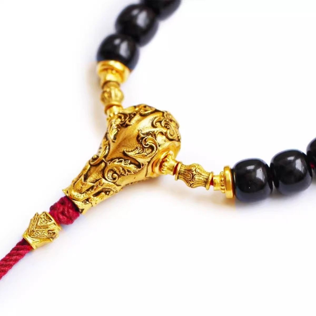 925银镀金宝相三通描黑佛头佛塔一体文玩配饰diy108佛珠念珠配件