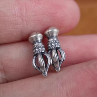 925纯银金刚杵弟子珠做旧复古款串珠收尾配饰diy文玩108手串尾束