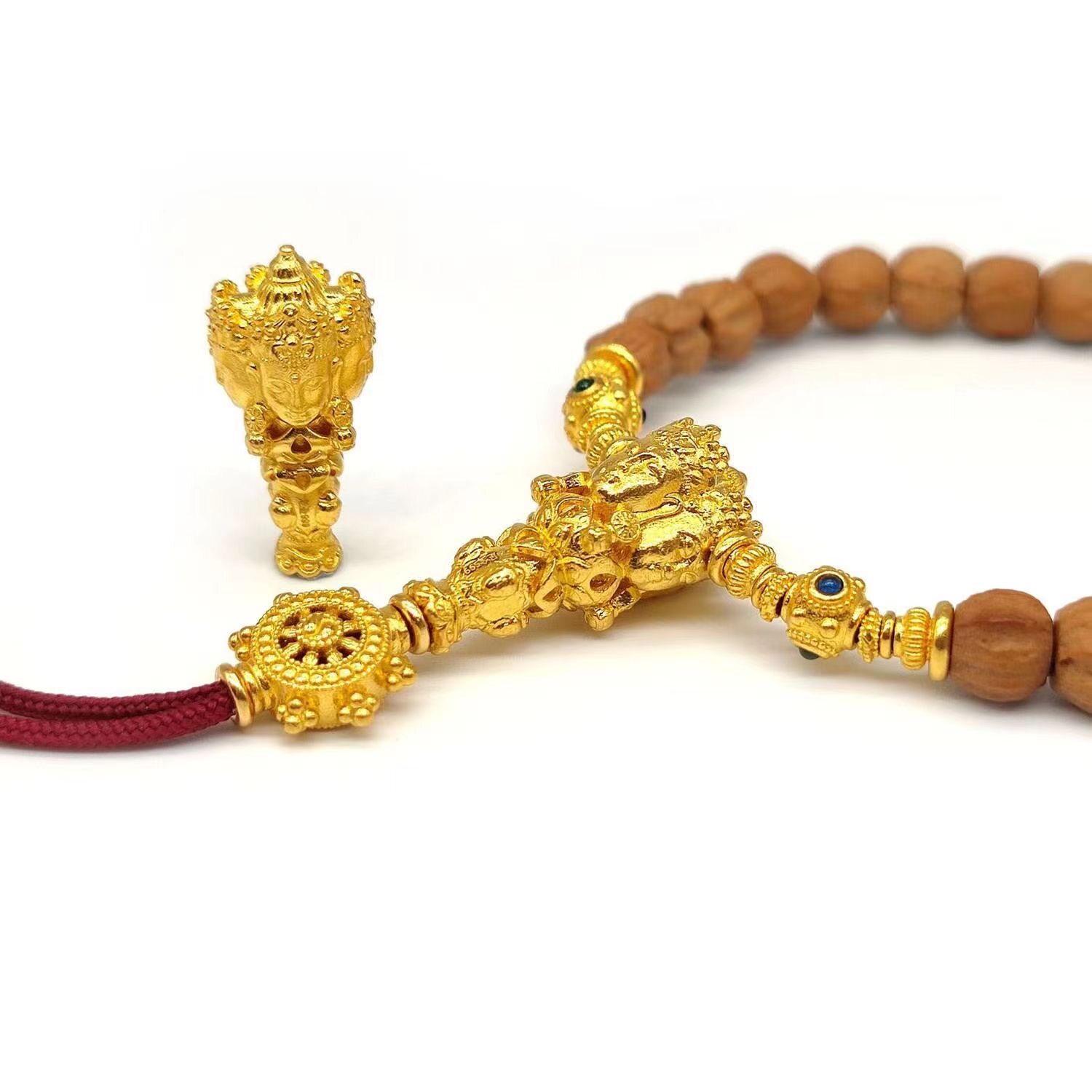 s925纯银镀金四面佛一体三通文玩配饰diy108佛珠念珠菩提手串配件