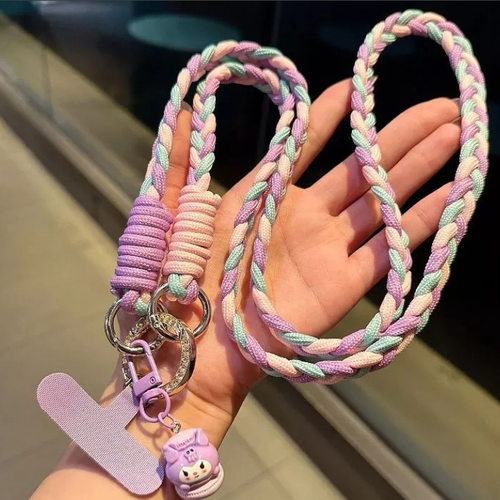 手机挂绳彩色三股编织绳子女生斜跨背带绳防丢结实挂带钥匙扣绳手机粗挂绳手机斜跨挂绳手机链手机挂件配件