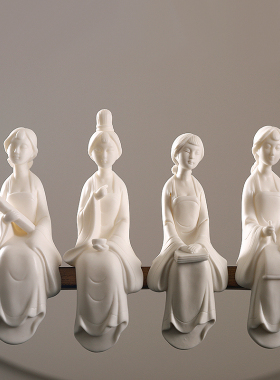 德化白瓷创意人物如来观音琴棋书画陶瓷工艺品客厅新中式玄关摆件