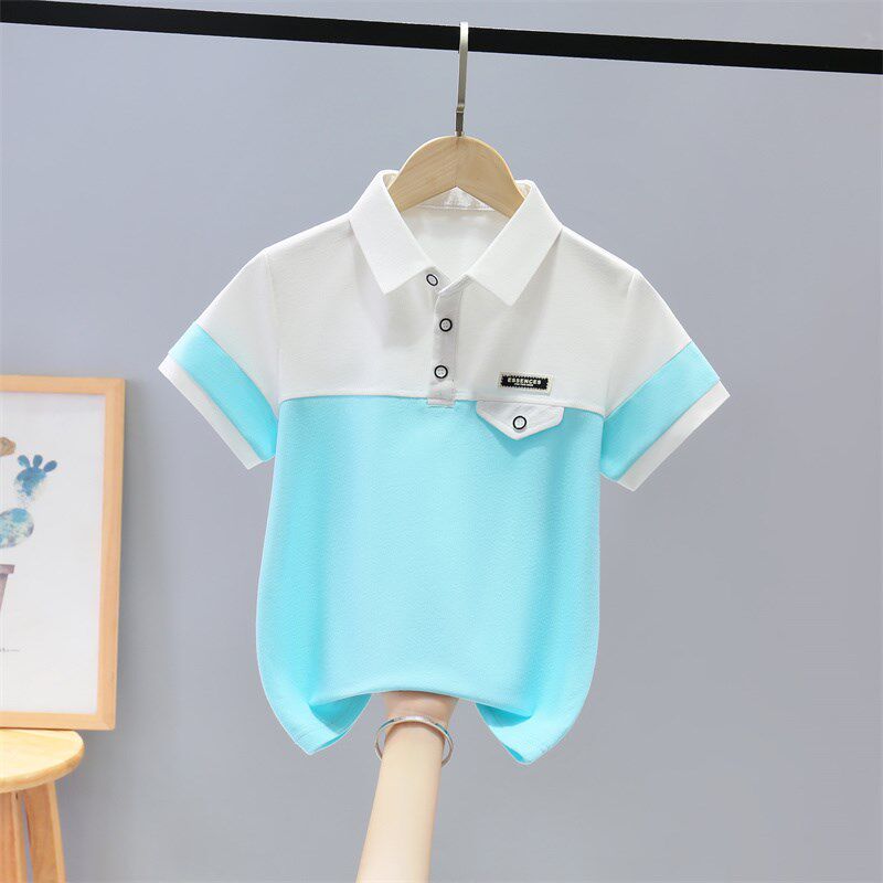 男童短袖t恤夏季新款儿童Polo衫中大童洋气男孩翻领拼接夏装上衣