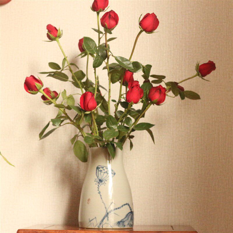 云南玉溪华宁陶青花花器花瓶摆件客厅插花陶瓷中式简约家居装饰品