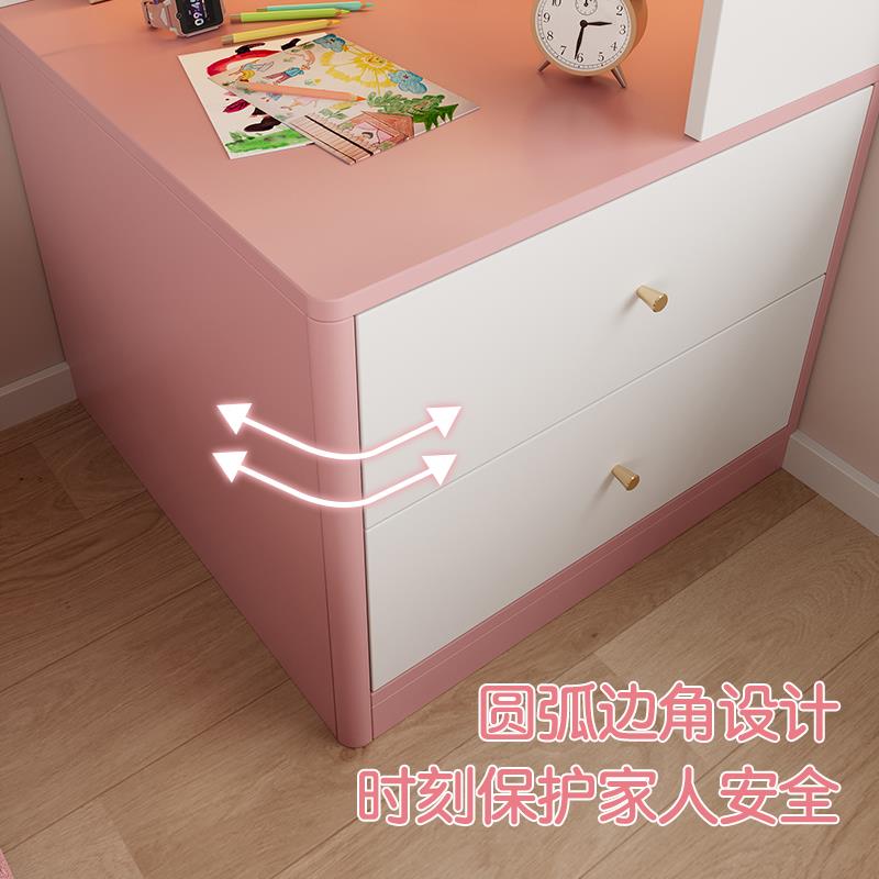 儿童房卧室床头柜书柜一体转角卡通书架女孩床边收纳储物柜小户型