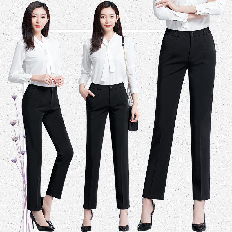 西装裤女工作裤子小个子高腰春秋款职业直筒正装黑色秋冬加绒西裤