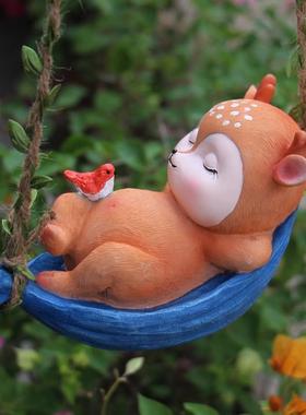 花园阳台装饰吊件可爱动物小鹿户外庭院顶楼民宿布景观摆件树挂件