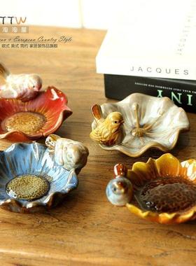 摆件欧式家居饰品陶瓷烟灰缸装饰盘子干 干果盘小装饰麻雀果盘皂