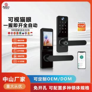 跨境猫眼涂鸦智能锁防盗木门全自动密码锁视频一握开锁指纹锁