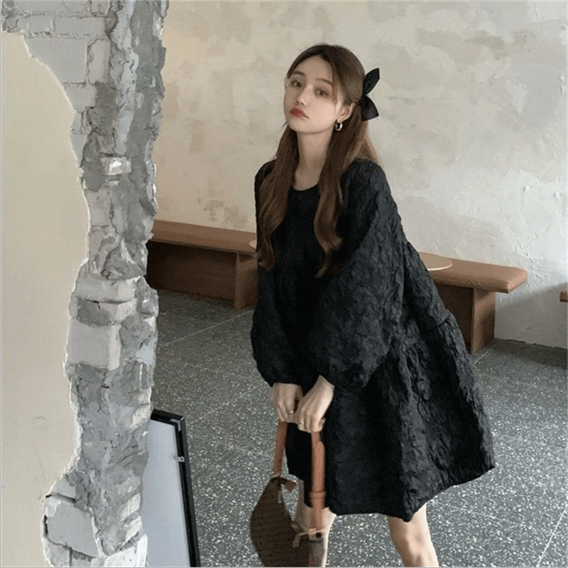 大码公主裙蓬蓬裙长袖时r尚打底连衣裙女春冬款胖妹mm泡泡袖娃娃