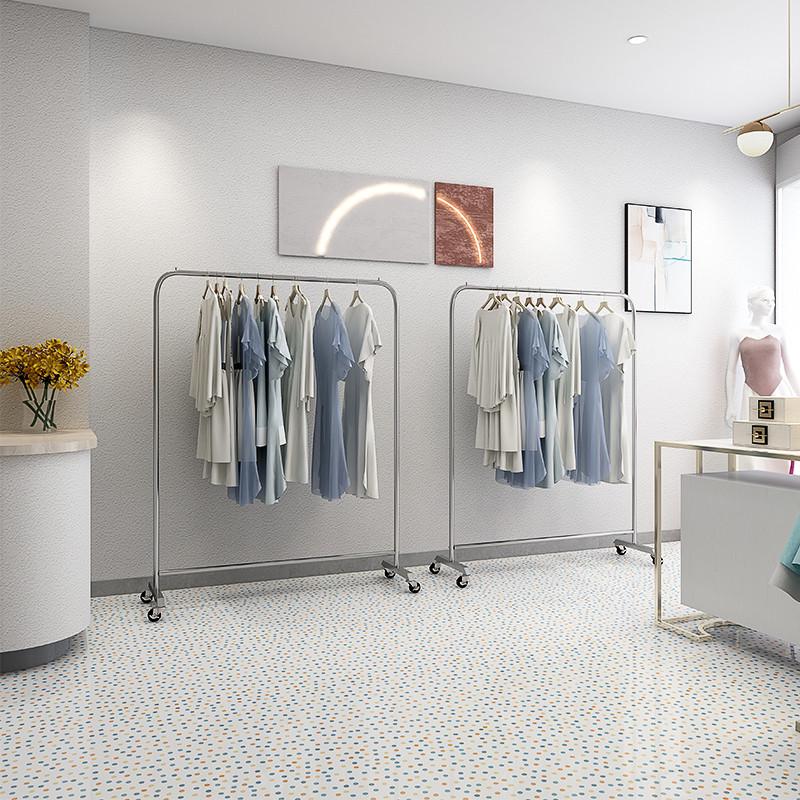 落地衣架不锈钢挂衣架服装店展示架中岛架带轮子移动龙门架