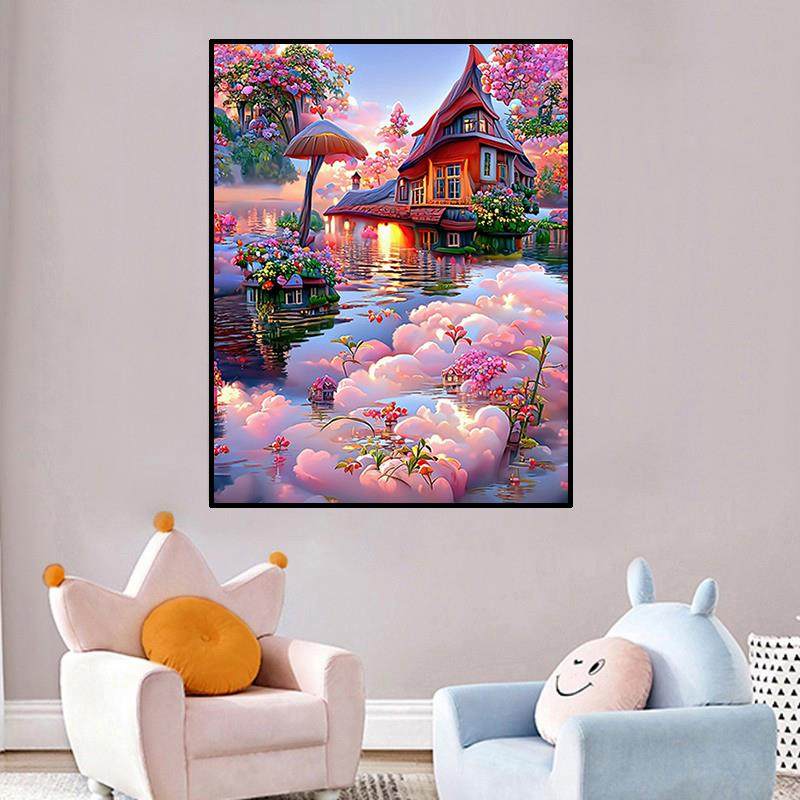 V45O唯美风景钻石画2024新款客厅卧室小件梦幻城堡手工贴钻十字绣,居家布艺,十字绣套件,淘宝优惠券,粉丝福利购,淘宝优惠卷