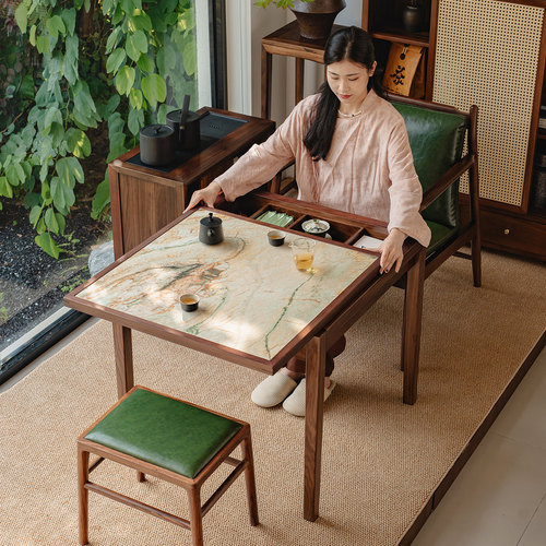 新中式实木岩板储物茶台