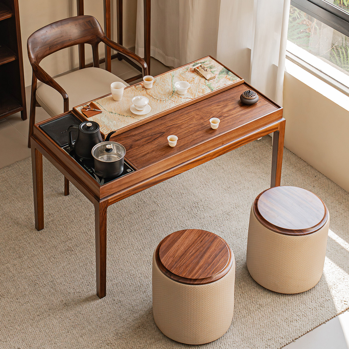 2026新款乌金木阳台茶桌客厅书房新中式茶桌椅一体法式风家用茶台,住宅家具,家用茶台/茶桌,淘宝优惠券,粉丝福利购,淘宝优惠卷