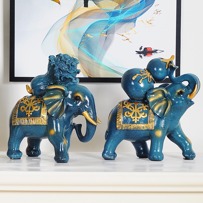 招财大象摆件一对家居装饰品欧式客厅玄关酒柜吉祥乔迁结婚送礼物