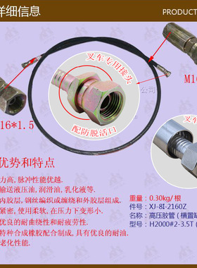 叉车配件批发高压胶管横置缸H2000#2-3.5T-8I-2160Z