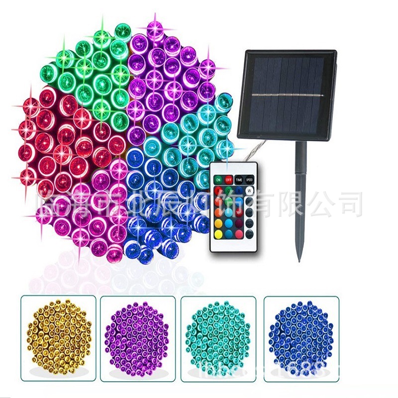 新款七彩同步RGB带遥控变色200LED太阳能灯串LED户外防水灯