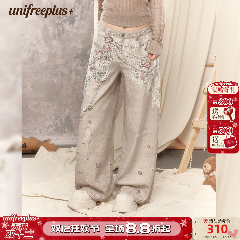 UNIFREEPLUS大码印花宽松阔腿裤