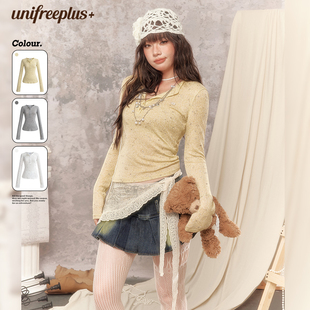 长袖 UNIFREEPLUS大码 衬衫 女新款 显瘦打底镂空上衣 修身 25年秋