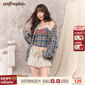 25年秋 UNIFREEPLUS大码 格纹长袖 衬衫 女宽松吊带两件套衬衣