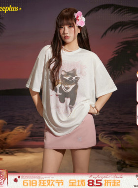 UNIFREEPLUS大码女装白色宽松短袖T恤夏季印花休闲百搭新款上衣