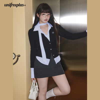 UNIFREEPLUS大码假两件长袖T恤