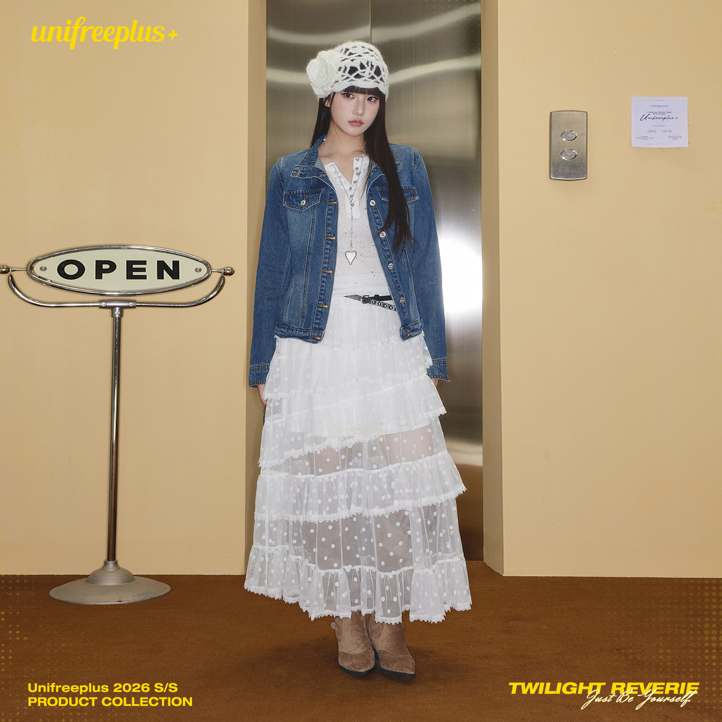 UNIFREEPLUS大码白色波点蕾丝拼接半身裙女多层蓬蓬蛋糕裙纱裙